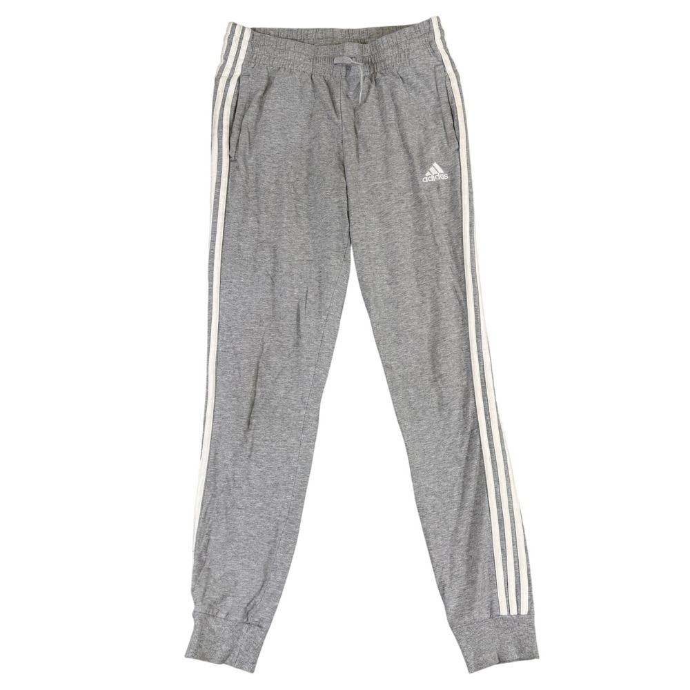 Adidas Womens Slim Fit Joggers Grey White 3 Stripe Sweatpants Size Small